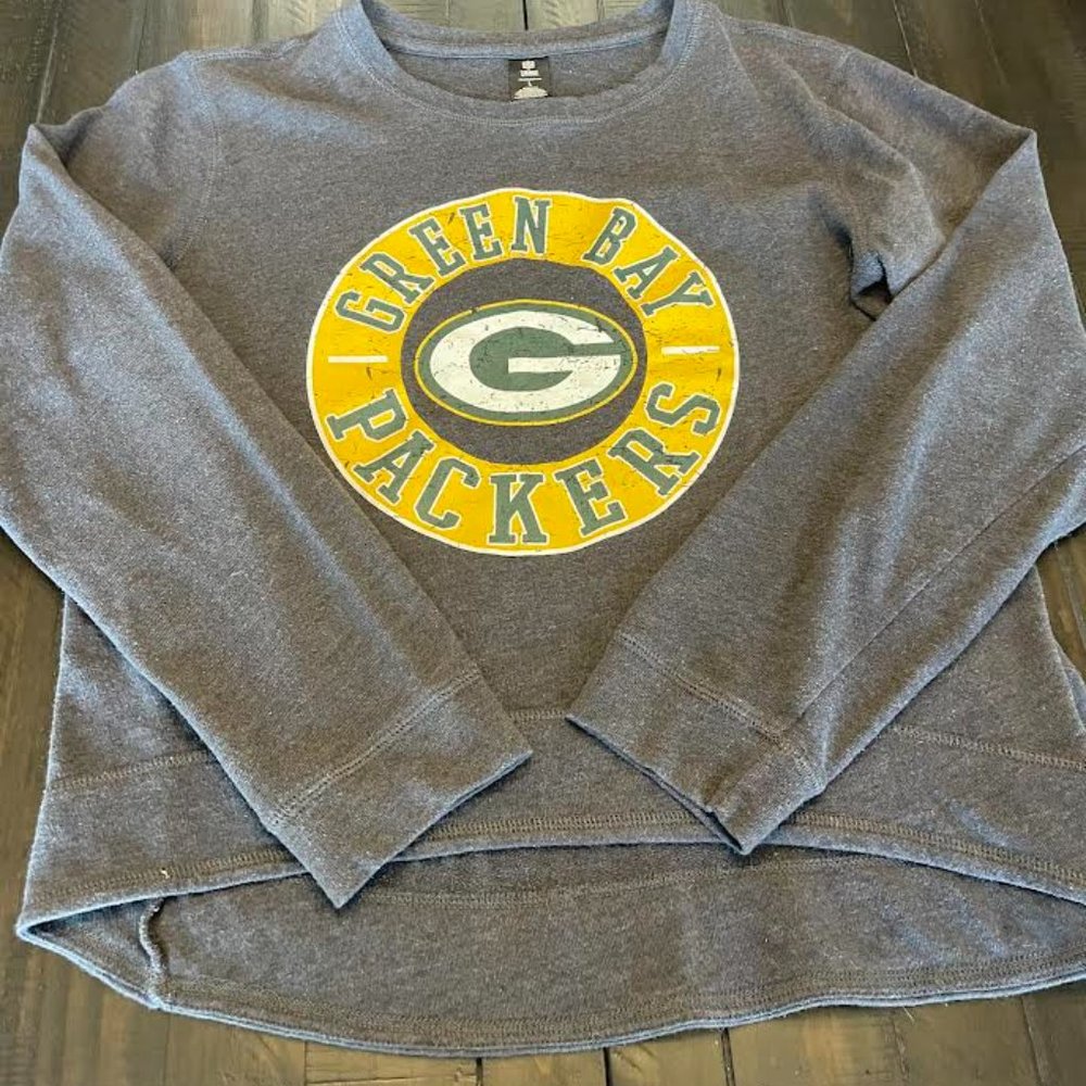 NFL team apparel women’s thin gray high low Green Bay Packer  sweatshirt sz L